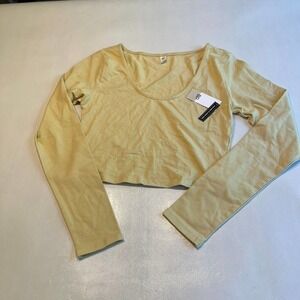 BP Crop Top‎ Long Sleeve Organic Cotton Blend Scoop Neck Beige Womens M